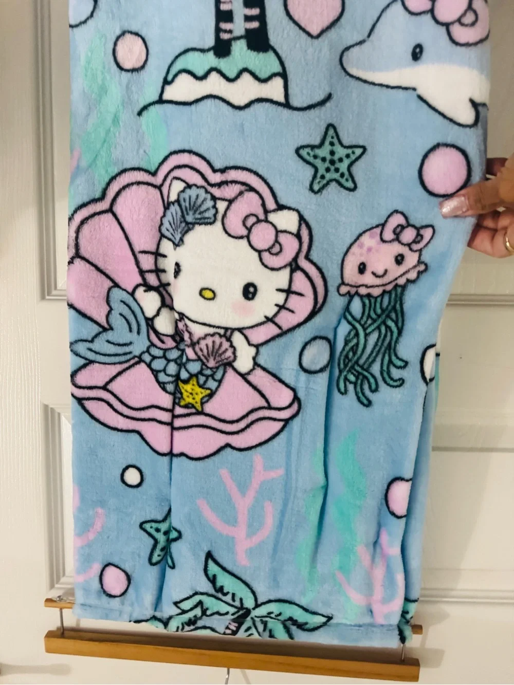 Hello Kitty Mermaid Dolphin Jellyfish plushThrow 50” X 70” BNWT